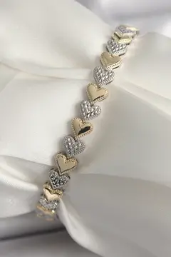 Pirinç Mix Renk Zirkon Taşlı Kalp Model VIP Seri Kadın Bileklik 5886