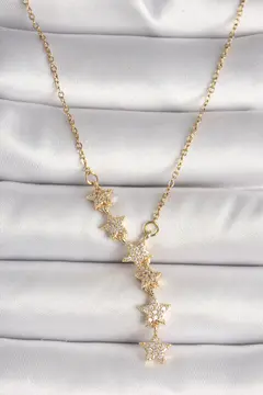 316L Çelik Gold Renk Zincir Zirkon Taşlı Yıldız Model Kadın Kolye 5886