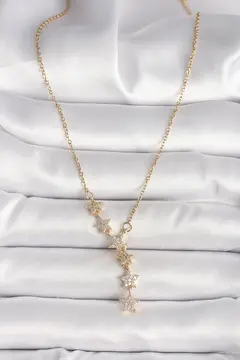 316L Çelik Gold Renk Zincir Zirkon Taşlı Yıldız Model Kadın Kolye 5886