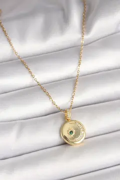 316L Çelik Gold Renk Zincir Zirkon Taş İşlemeli Hilal Yıldız İşlemeli Madalyon Model Kadın Kolye 5886