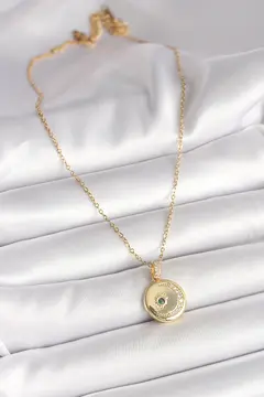 316L Çelik Gold Renk Zincir Zirkon Taş İşlemeli Hilal Yıldız İşlemeli Madalyon Model Kadın Kolye 5886