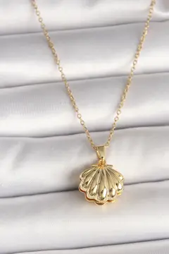 316L Çelik Gold Renk Zincir Açılır İncili Midye Model Kadın Kolye 5886