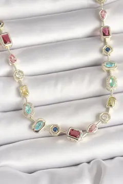 Pirinç Gold Renk Zirkon Taşlı VIP Seri Kadın Kolye 5886