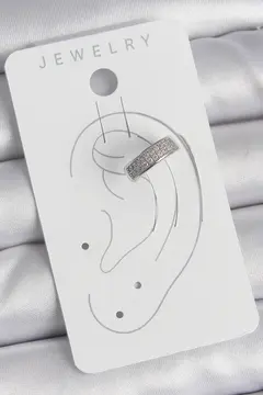 Pirinç Gümüş Renk Zirkon Taşlı Kıkırdak Model Kadın Küpe 5886