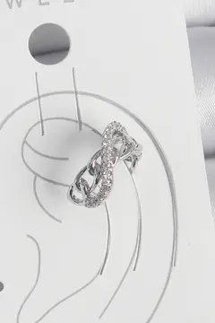 Pirinç Gümüş Renk Zirkon Taşlı Zincir Sonsuzluk Model Kadın Kıkırdak Küpe 5886