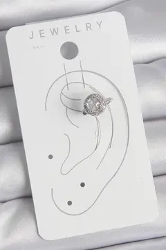 Pirinç Gümüş Renk Zirkon Taşlı Kadın Kıkırdak Model Küpe 5886