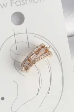 Pirinç Gold Renk Zirkon Taşlı 3'Lü Sıralı Model Kadın Kıkırdak Küpe 5886