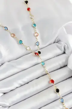Pirinç Asorti Model Gold Renk Zirkon Taşlı Y Kolye 5886