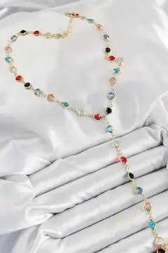 Pirinç Asorti Model Gold Renk Zirkon Taşlı Y Kolye 5886