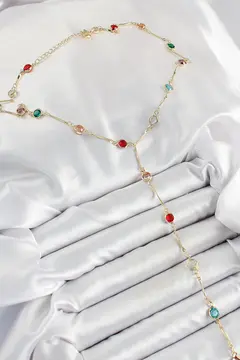 Pirinç Asorti Model Gold Renk Zirkon Taşlı Y Kolye 5886