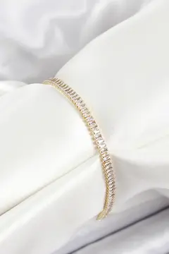 Pirinç Zirkon Taşlı İnce Su Yolu Model Gold Renk Kadın Bileklik 5886