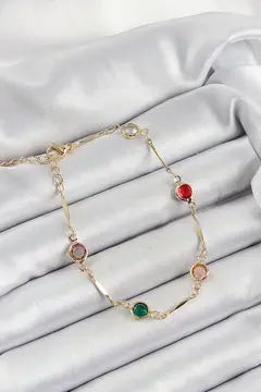 Pirinç Asorti Model Gold Renk Zirkon Taşlı Kadın Bileklik 5886