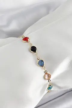 Pirinç Asorti Model Gold Renk Zirkon Taşlı Kadın Bileklik 5886
