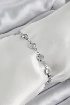 Pirinç Gümüş Renk Zirkon Taşlı Bileklik 5886