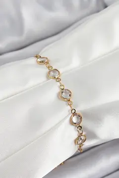 Pirinç Gold Renk Zirkon Taşlı Kadın Bileklik 5886
