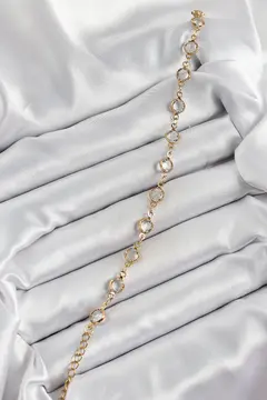 Pirinç Gold Renk Zirkon Taşlı Kadın Bileklik 5886