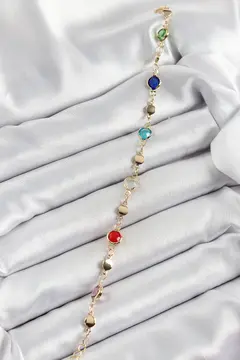 Pirinç Karışık Renk Zirkon Taşlı Gold Renk Kadın Bileklik 5886