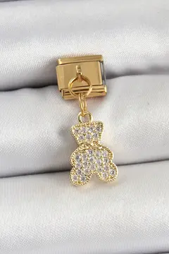 316L Çelik Sallantılı Zirkon Taşlı Ayıcık Model Gold Renk Nomination Charm 5886