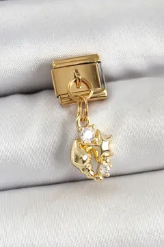 316L Çelik Sallantılı Zirkon Taşlı Deniz Kabuğu Ve Yıldız Model Gold Renk Nomination Charm 5886