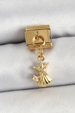 316L Çelik Sallantılı Zirkon Taşlı Deniz Yıldızı Ve İstiridye Model Gold Renk Nomination Charm 5886