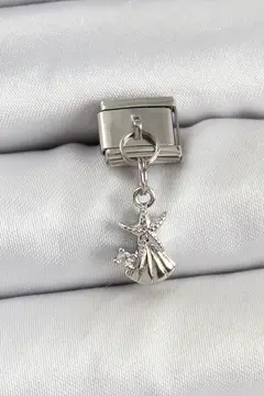 316L Çelik Sallantılı Zirkon Taşlı Deniz Yıldızı Ve İstiridye Model Gümüş Renk Nomination Charm 5886