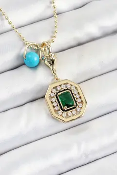 Gold Renk Pirinç Zirkon Taşlı Kadın Serenay Kolyesi 5886