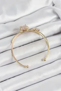 Pirinç Gold Renk Kalpli Zirkon Taşlı Kadın Bileklik 5886