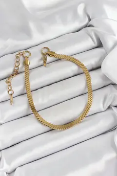 316L Çelik Gold Renk Yassı Zincir Model Kadın Bileklik 5886
