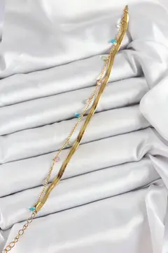316L Çelik Gold Renk Karışık Renkli Kristal Taşlı 2'li Kadın Bileklik 5886