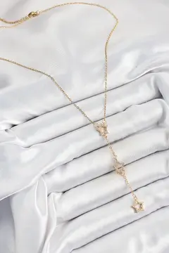 316L Çelik Zirkon Taşlı Yıldız Figürlü Y Model Gold Renk Kadın Kolye 5886