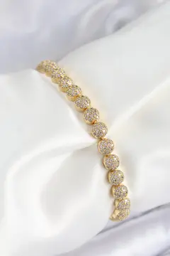 Pirinç Zirkon Taşlı Yarım Topcuk Model Gold Renk VIP Seri Kadın Bileklik 5886