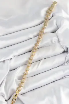 Pirinç Zirkon Taşlı Yarım Topcuk Model Gold Renk VIP Seri Kadın Bileklik 5886