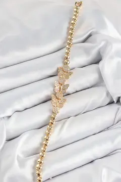 Pirinç Zirkon Taşlı Kelebek Model Gold Renk Kadın Bileklik 5886
