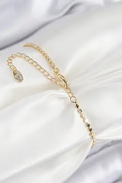 Pirinç Zirkon Taşlı Dikdörtgen Model Ezme Zincir Gold Renk Kadın Bileklik 5886