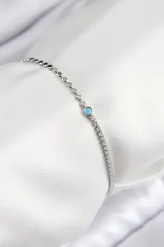 Pirinç Zirkon Taşlı Boncuk Model Ezme Zincir Gümüş Renk Kadın Bileklik 5886