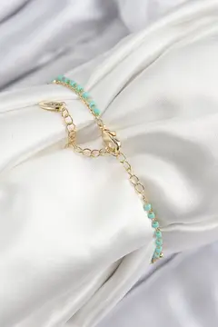 Pirinç Zirkon Taşlı Mavi Boncuklu Model Gold Renk Kadın Bileklik 5886