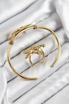 Pirinç Deniz Yıldızı Model Gold Renk Bileklik Yüzük Set 5886