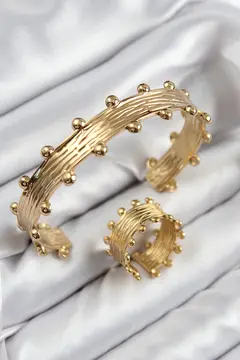Pirinç Topcuk Model Gold Renk Bileklik Yüzük Set 5886