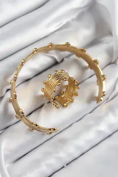 Pirinç Topcuk Model Gold Renk Bileklik Yüzük Set 5886