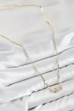 Pirinç Zirkon Taşlı Tifany Model Ezme Zincir Gold Renk Kadın Kolye 5886