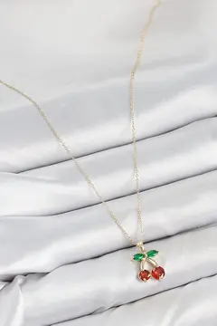 Pirinç Zirkon Taşlı Kiraz Model Gold Renk Kadın Kolye 5886