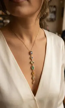Pirinç Renkli Zirkon Taşlı Model Gold Renk 7 Element Kadın Y Kolye 5886