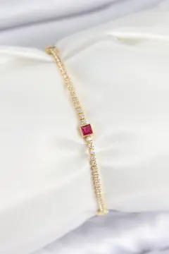 Pirinç Zirkon Taşlı Kare Model Gold Renk Kadın Bilekilk 5886