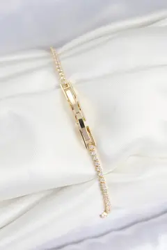 Pirinç Zirkon Taşlı Kare Model Gold Renk Kadın Bilekilk 5886