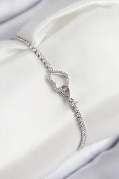 Pirinç Zirkon Taşlı Sonsuzluk Kalp Model Gümüş Renk Kadın Bileklik 5886