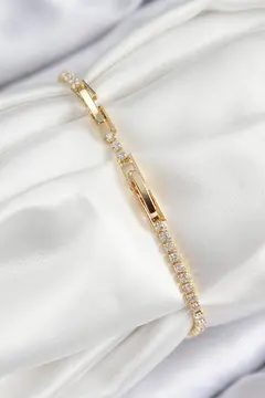 Pirinç Zirkon Taşlı Sonsuzluk Kalp Model Gold Renk Kadın Bileklik 5886