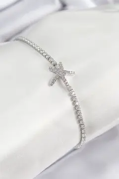 Pirinç Zirkon Taşlı Deniz Yıldızı Model Gümüş Renk Kadın Bileklik 5886