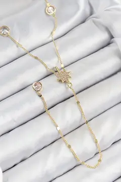Pirinç Zirkon Taşlı Kutup Yıldızı Model Gold Renk Y Kolye 5886
