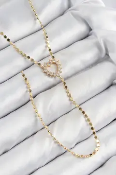 Pirinç Zirkon Taşlı Ezme Zincirli Kalp Model Gold Renk Y Kolye 5886