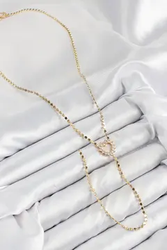 Pirinç Zirkon Taşlı Ezme Zincirli Kalp Model Gold Renk Y Kolye 5886